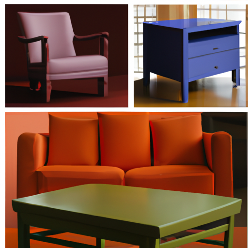 קולאז' של רהיטים בצבעים שונים, המראה כיצד צבע יכול להשפיע על מצב הרוח בחדר.