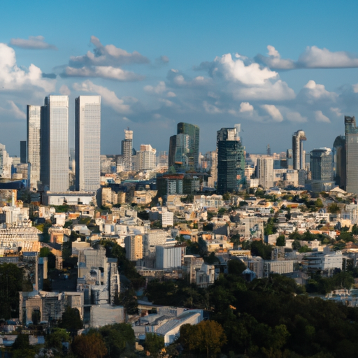 נוף פנורמי של קו הרקיע של תל אביב, המציג את הארכיטקטורה המגוונת של העיר